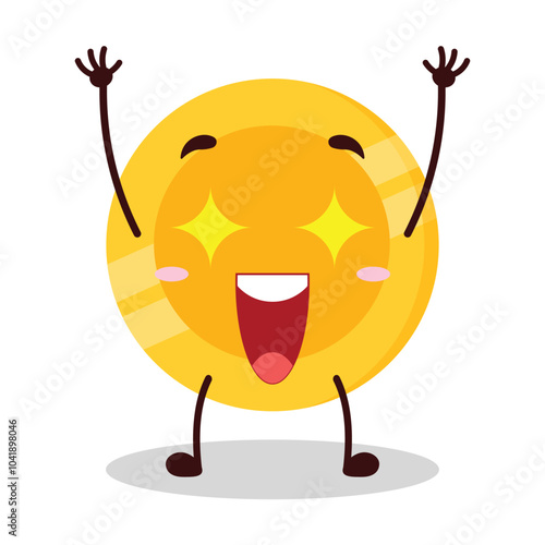 cute excited expression of coin cartoon character