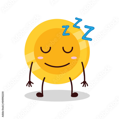 cute sleep expression of coin cartoon character