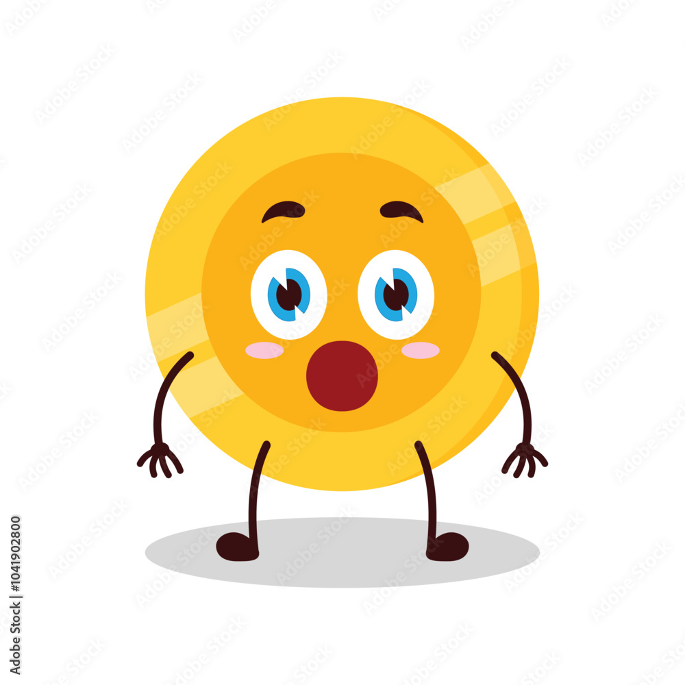 cute shocked expression of coin cartoon character