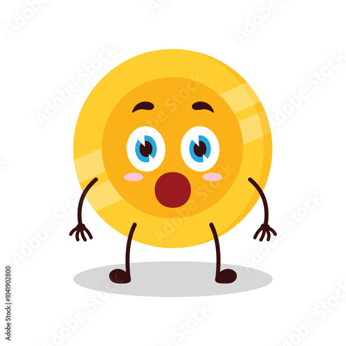 cute shocked expression of coin cartoon character