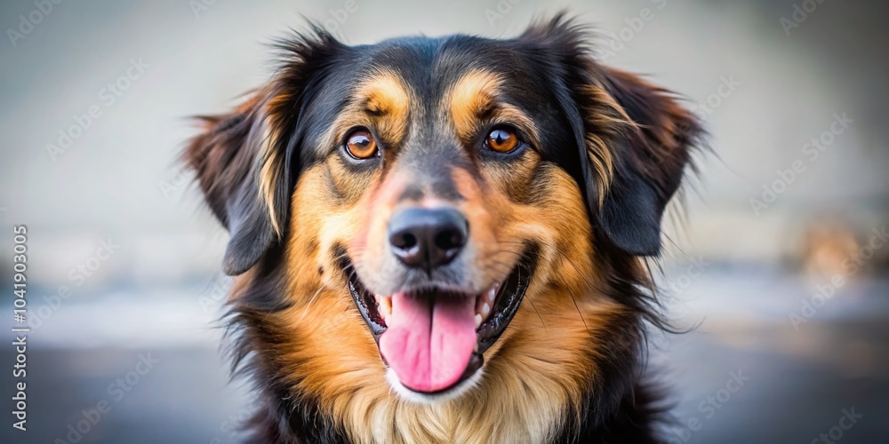 Happy Dog with Black and Brown Coat Smiling at Camera - Minimalist Photography Happy Dog with Black and Brown Coat Smiling at Camera - Minimalist Photography
