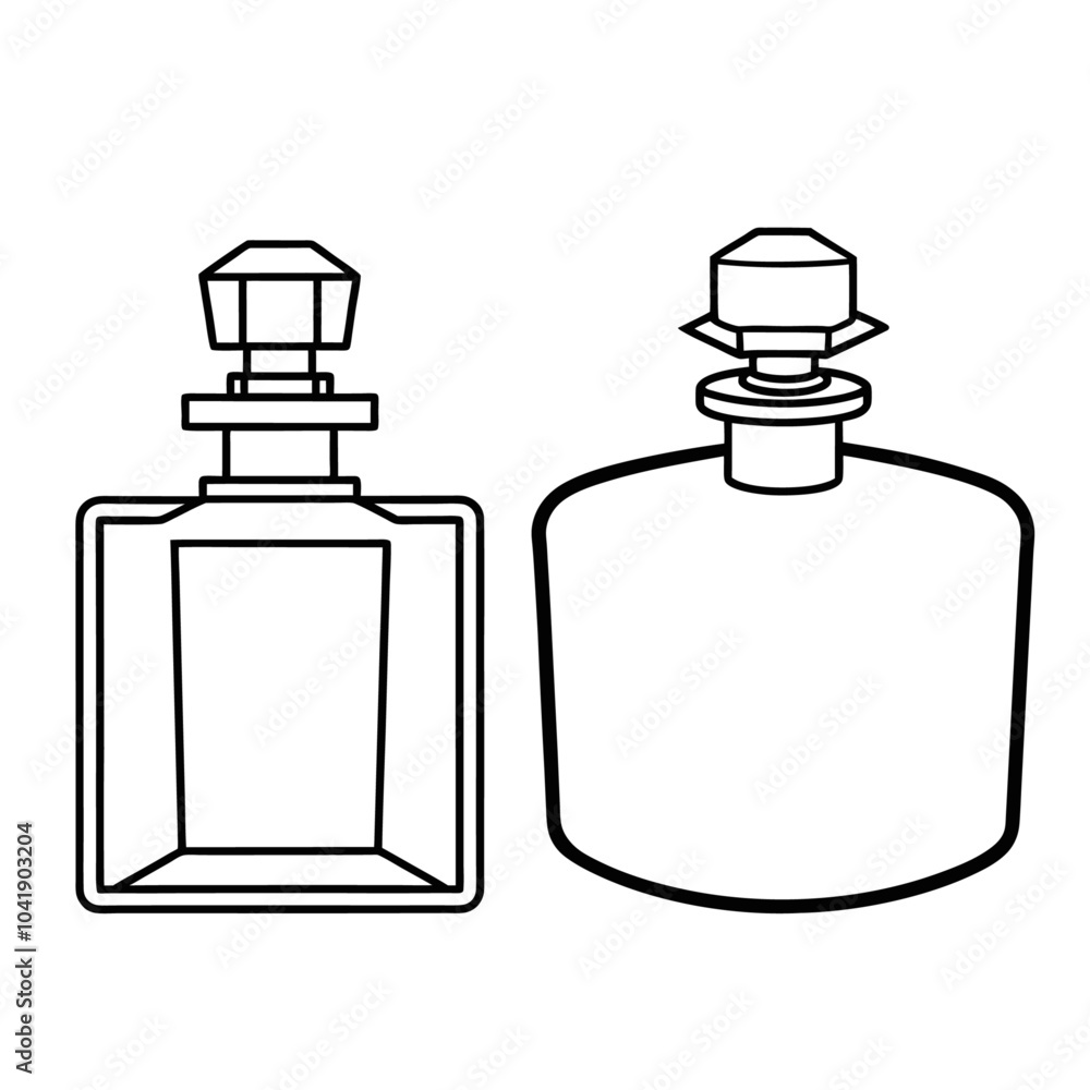 Perfume glass bottle realistic transparent, abstract geometric technical, blank white cosmetic cone shape bottle cap vector illustration Perfume glass bottle realistic transparent, abstract geometric technical, blank white cosmetic cone shape bottle cap vector illustration