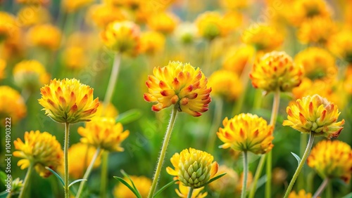 Yellow flowers of Anthyllis vulneraria in a meadow, the common kidneyvetch plant photo