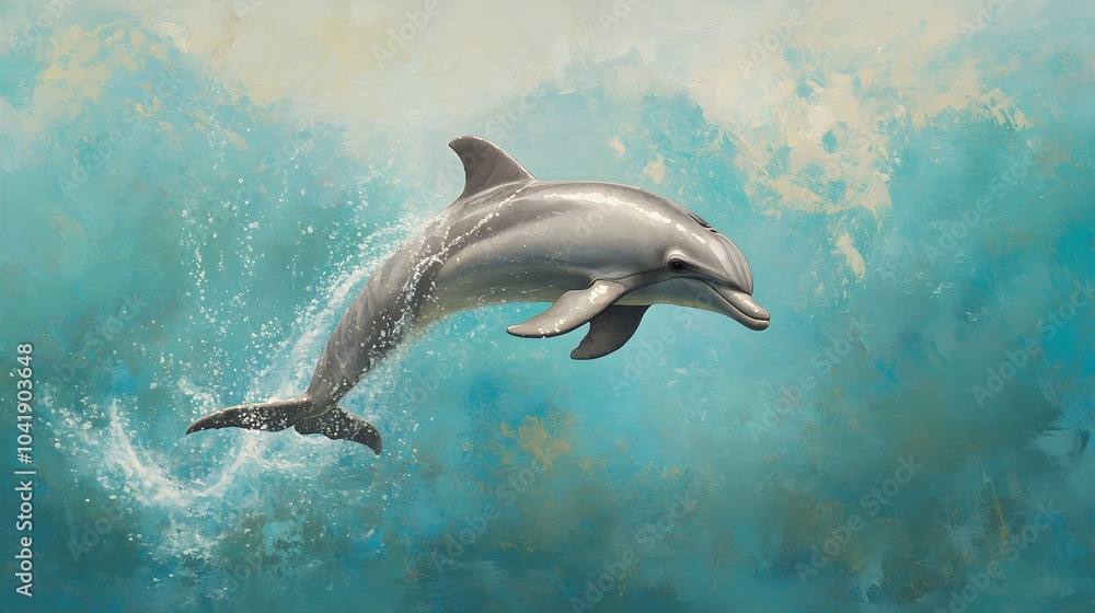 Naklejka premium Playful Dolphin in Turquoise Ocean