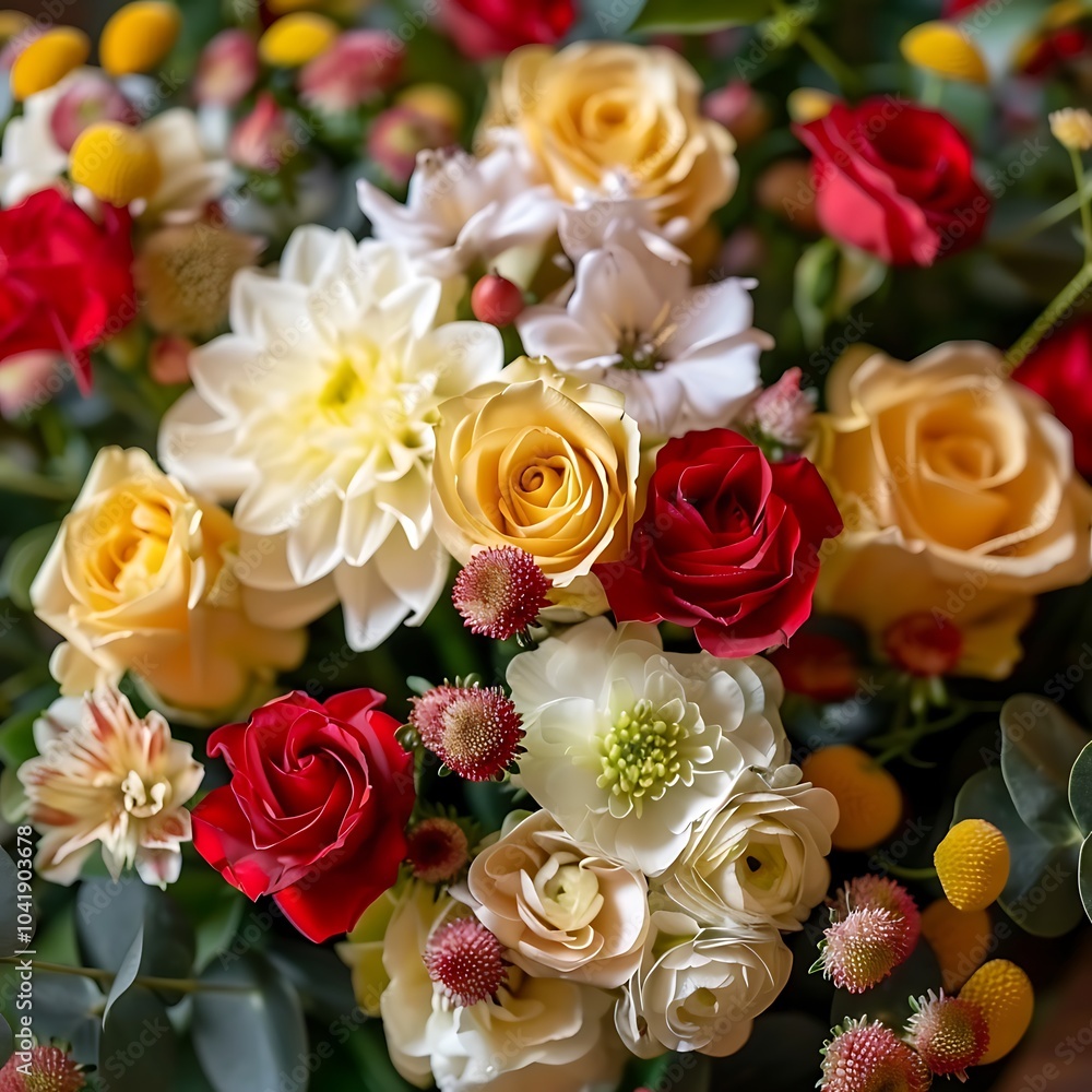 beautiful bouquet of different flowers as a background, top view beautiful bouquet of different flowers as a background, top view