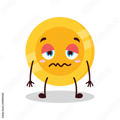 cute grumpy expression of coin cartoon character
