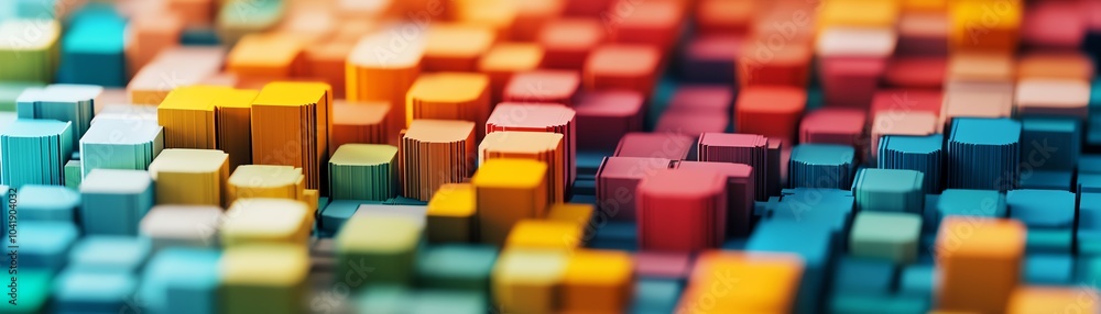 Fototapeta premium Colorful blocks arranged in a vibrant pattern on a surface, ideal for creative backgrounds.