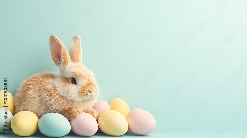 Obraz premium Bunny with Pastel Easter Eggs