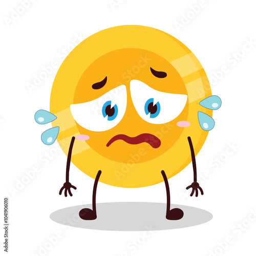 cute depressed expression of coin cartoon character