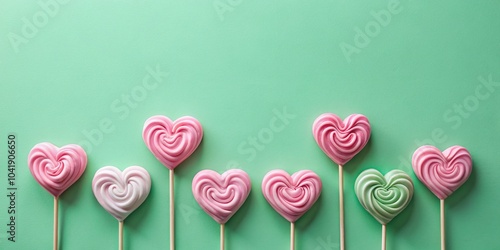 Wallpaper Mural Heart Shaped Pastel Lollipops on Mint Background for Valentine's Day Love Theme Torontodigital.ca