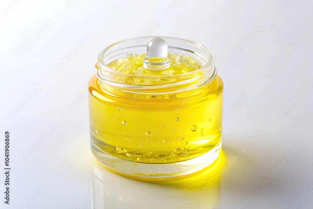 Clear yellow liquid gel or serum on white background extreme close-up Clear yellow liquid gel or serum on white background extreme close-up