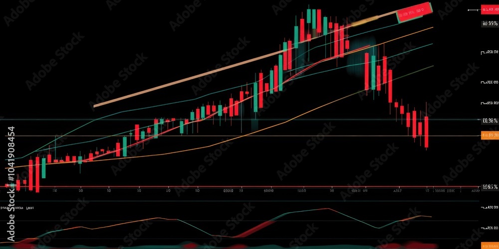 Naklejka premium A financial chart displaying market trends with indicators and moving averages.