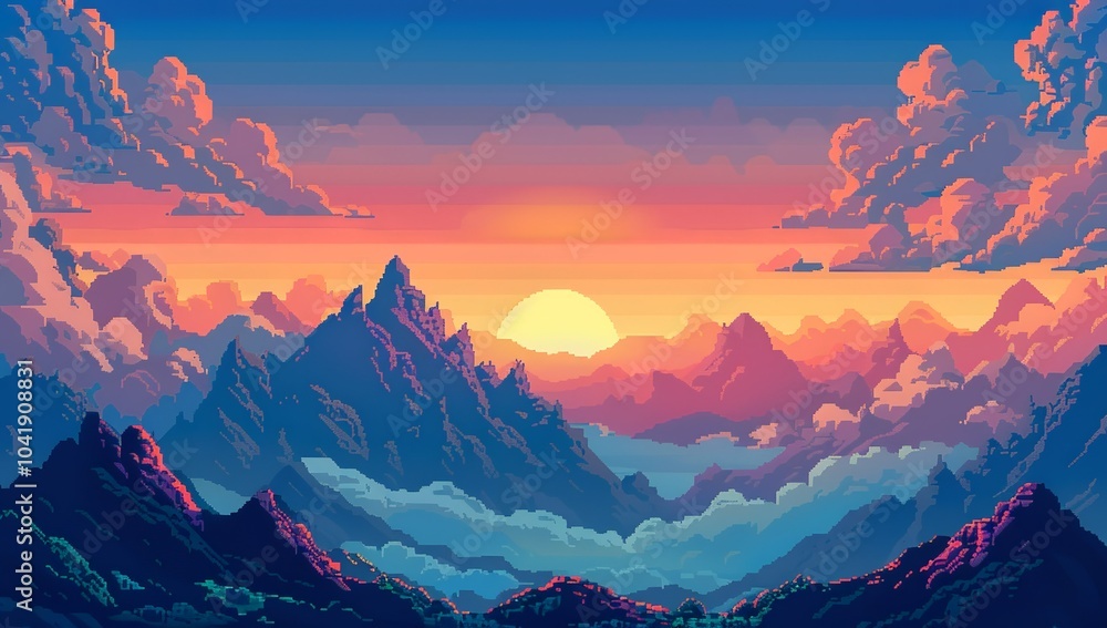 A beautiful mountain landscape at sunset, with the sun setting behind... A beautiful mountain landscape at sunset, with the sun setting behind...