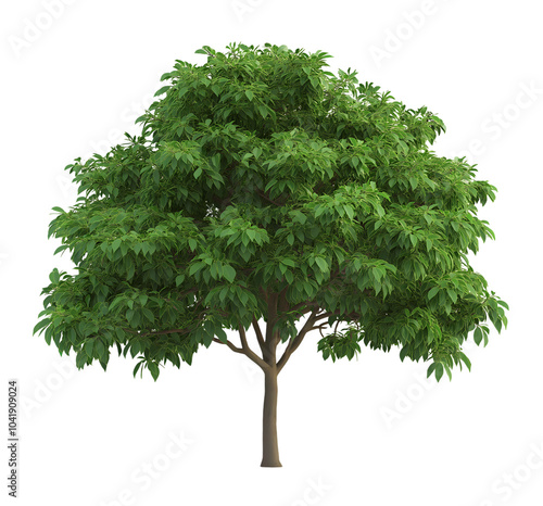 Lush English Walnut Tree isolated on transparent background. PNG file, cut out
