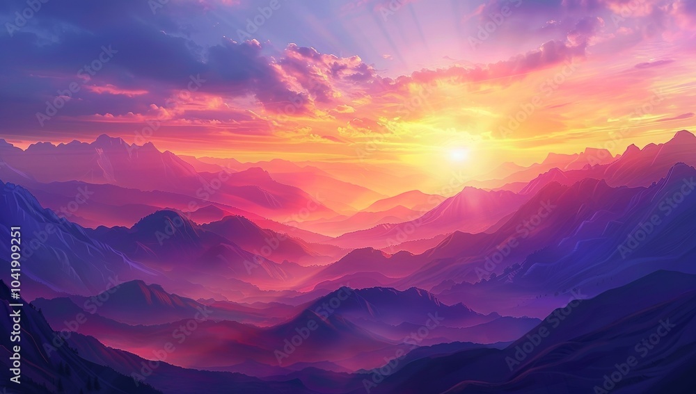 A breathtaking sunrise over the mountains, casting vibrant hues across the... A breathtaking sunrise over the mountains, casting vibrant hues across the...