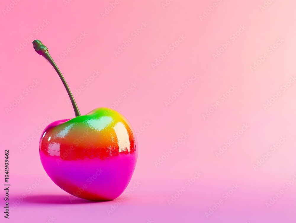 Obraz premium A rainbow colored cherry on a pink background
