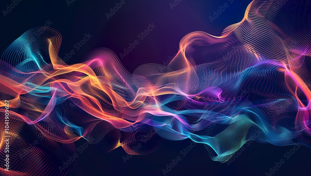 Obraz premium A digital art piece featuring vibrant, flowing sound waves in various colors...