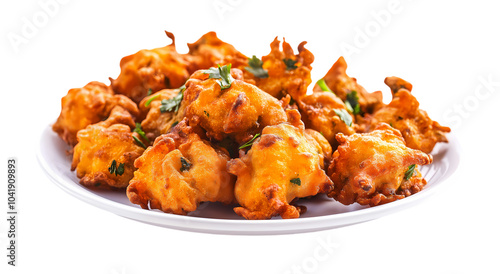 Spicy Pakora Snack on Plate isolated on transparent background. PNG file, cut out