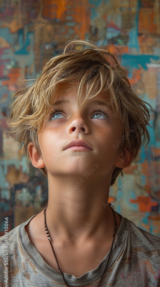 Portrait of a Young Boy Looking Up with Hopeful Expression Portrait of a Young Boy Looking Up with Hopeful Expression