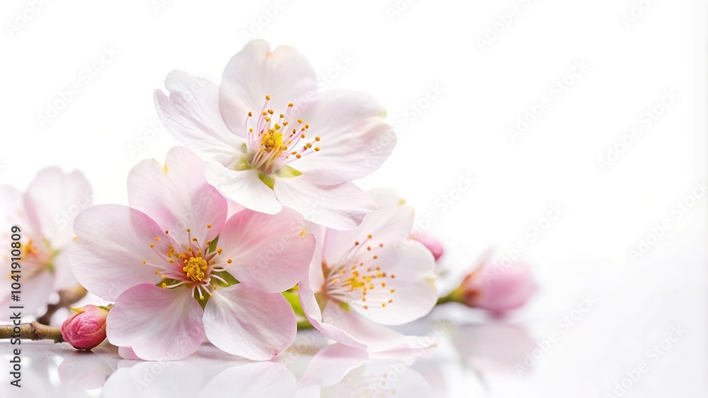 Cherry blossom flower and petals on white background Cherry blossom flower and petals on white background