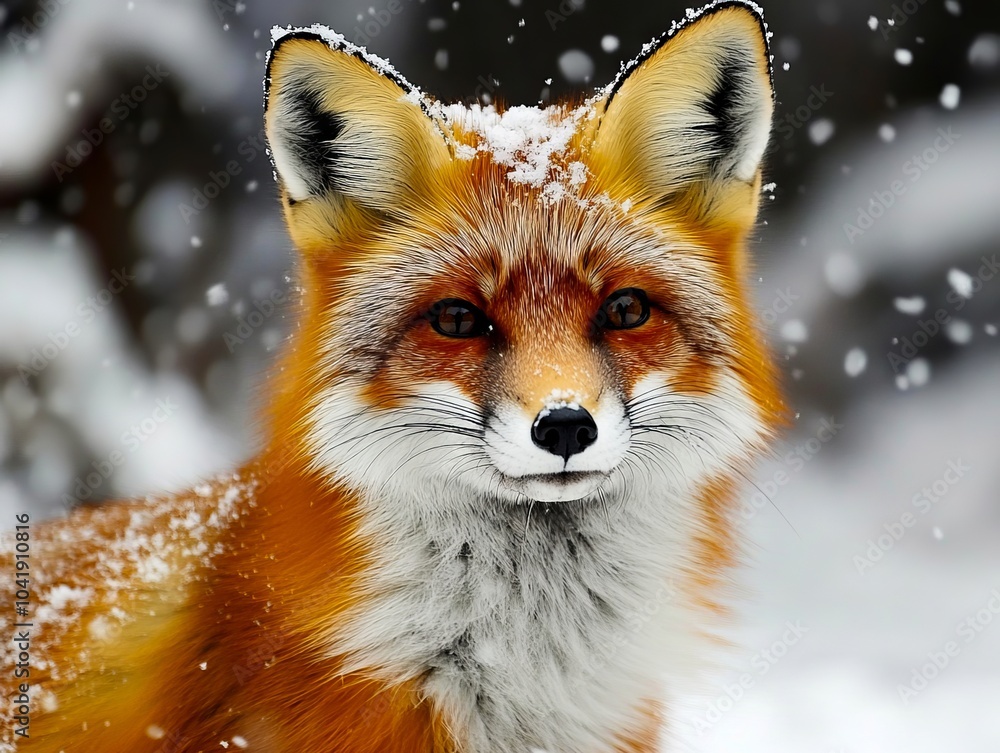 Fototapeta premium A red fox is standing in the snow