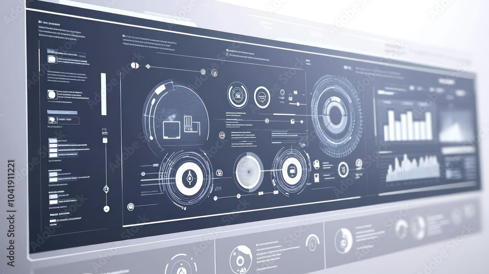 A futuristic digital dashboard displaying data analytics and visualizations. A futuristic digital dashboard displaying data analytics and visualizations.