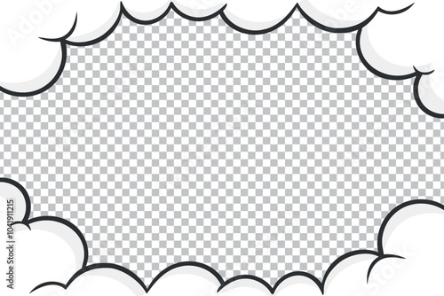 Cartoon comic clouds frame on transparent background. Vector illustration