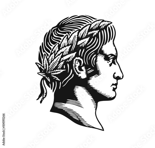 MALE IMAGE WITH BLACK AND WHITE LAUREL WREATH
