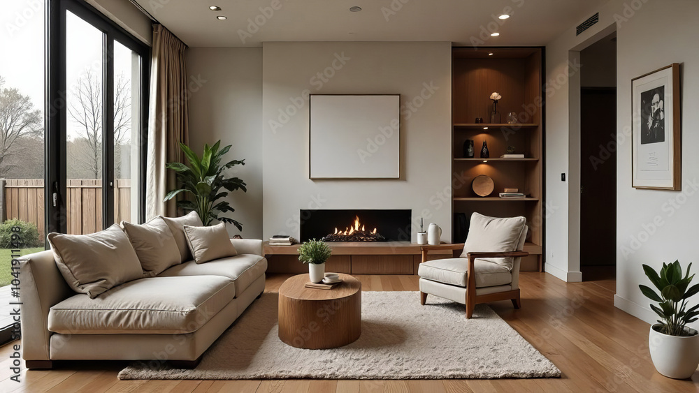 Fototapeta premium Living room loft, industrial style, room furnished in a minimalist style.