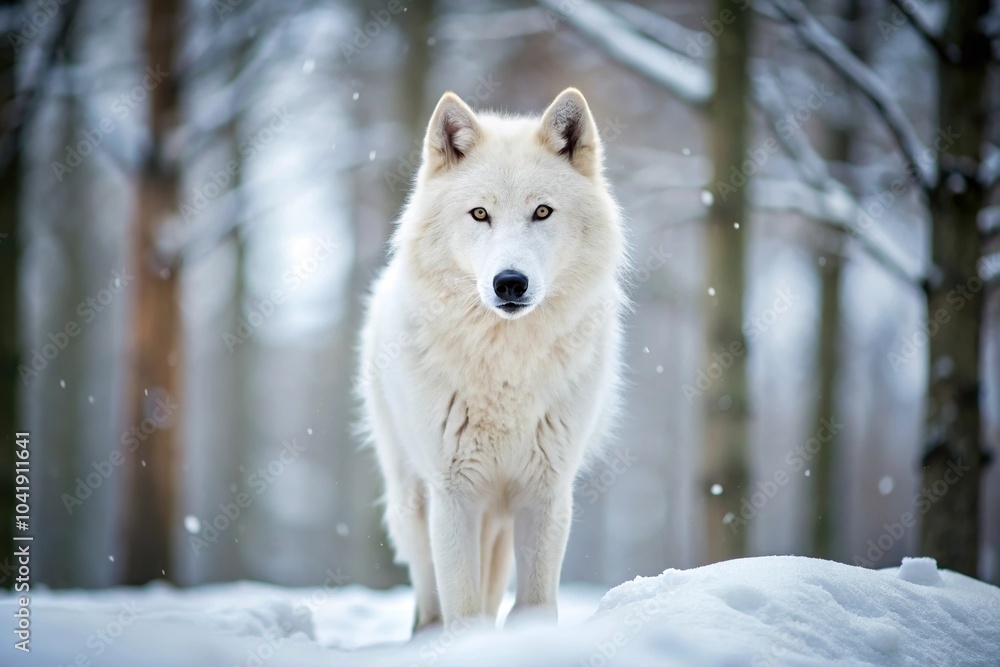 Obraz premium Arctic wolf hunting in snowy forest