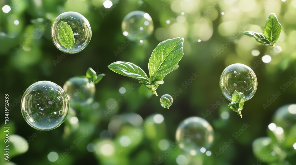 Green Leaves and Bubbles in Nature. Green Leaves and Bubbles in Nature.