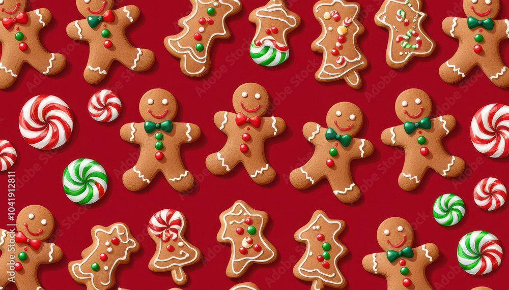 gingerbread man seamless pattern with christmas candies and biscuits gingerbread man seamless pattern with christmas candies and biscuits