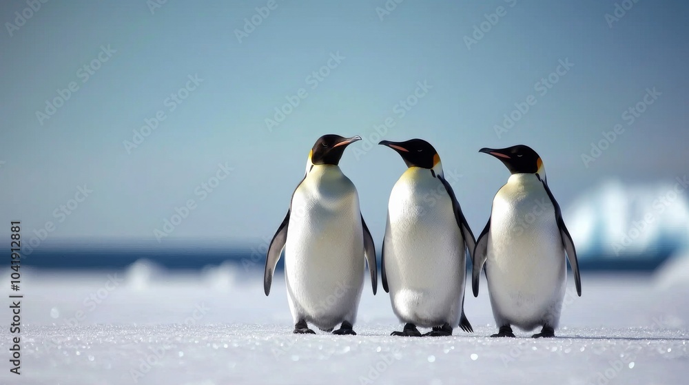 Naklejka premium Three Emperor Penguins on the Ice.