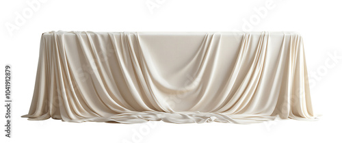 White tablecloth draped over a long dining table isolated on a transparent background

