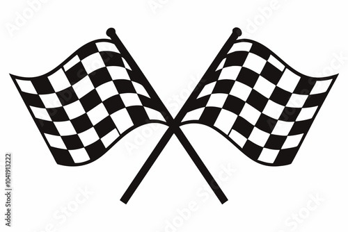 two crossed checkered Flag NASCAR Racing flag, sports finish line flag silhouette vector