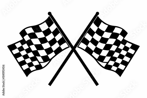 two crossed checkered Flag NASCAR Racing flag, sports finish line flag silhouette vector