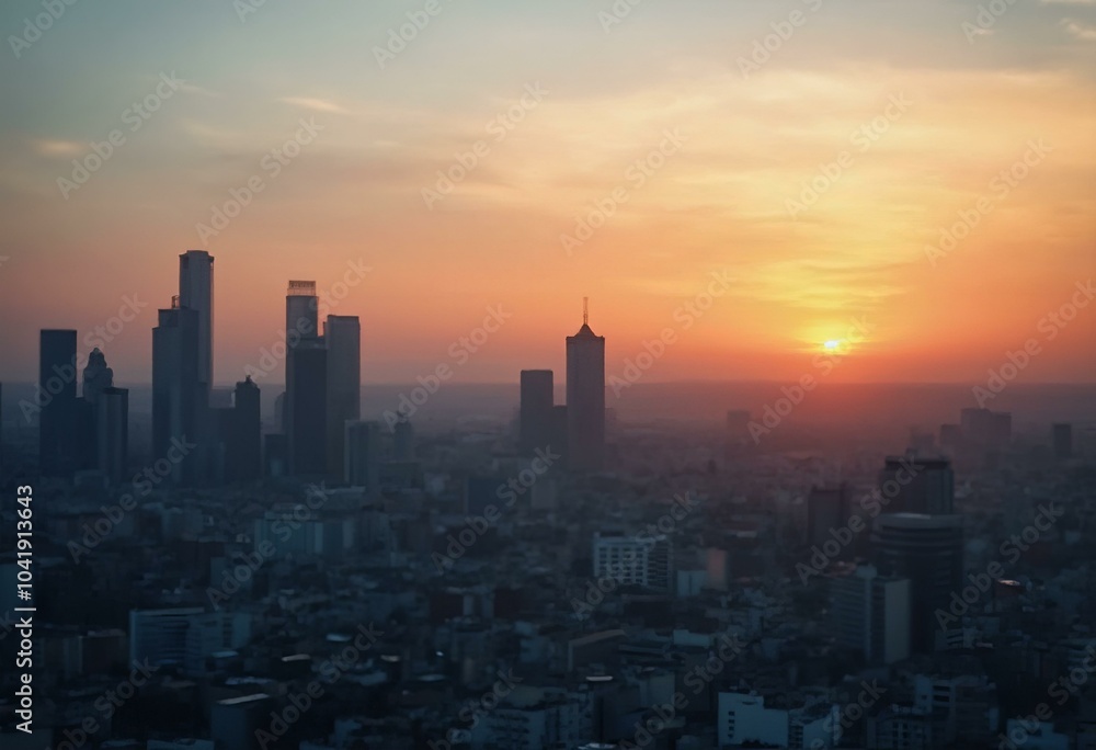 Fototapeta premium Cityscape At Sunset With Skyscrapers And Warm Hues