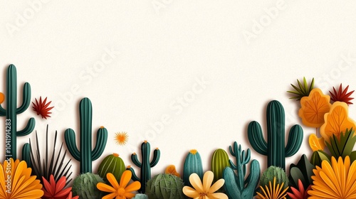 Wallpaper Mural Retro Style Cactus Garden Illustration Design Torontodigital.ca