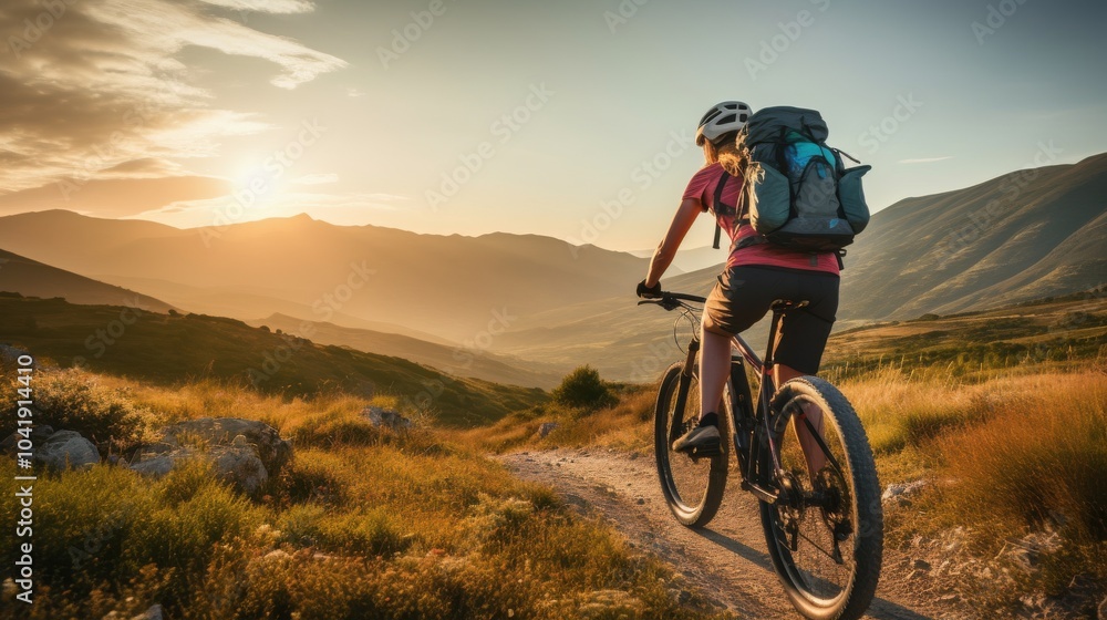 Mountain biking adventure at sunset in nature's embrace Mountain biking adventure at sunset in nature's embrace