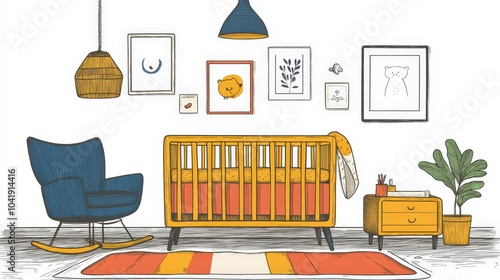 Wallpaper Mural Stylish Nursery Furniture with Bold Lines and Colors Torontodigital.ca
