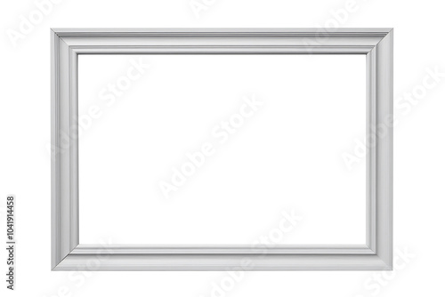 Grey picture frame with an empty blank canvas for use as a border or home décor, png file cut out and isolated on a transparent background, stock illustration image