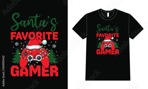 Santa's Favorite Gamer shirt, T-Shirt Design for Christmas.