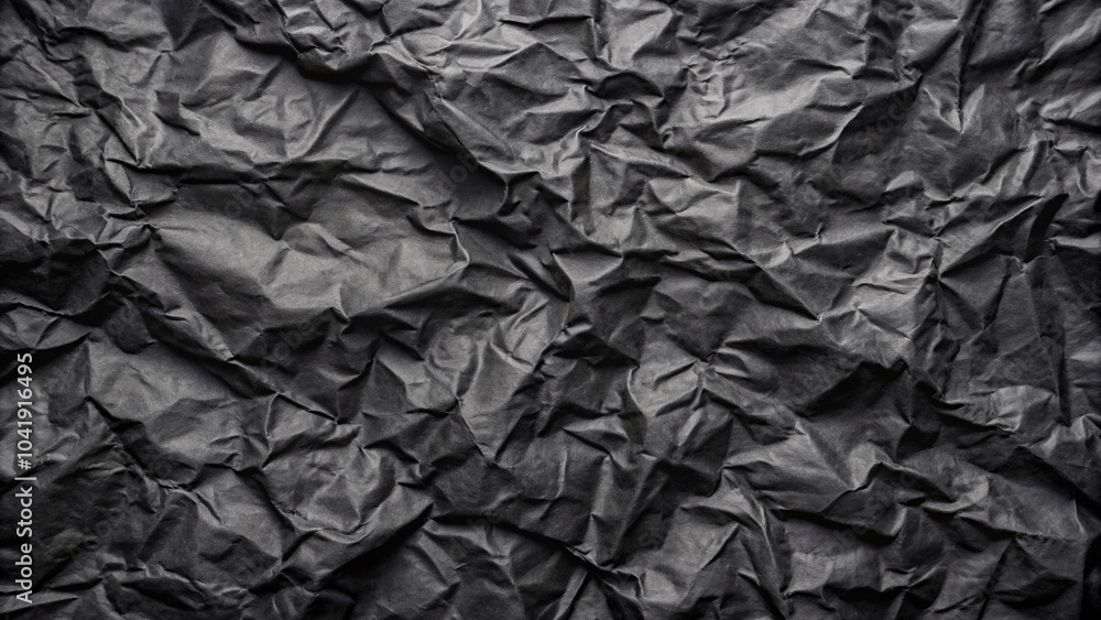 Black crumpled paper texture aerial background with abstract shapes Black crumpled paper texture aerial background with abstract shapes