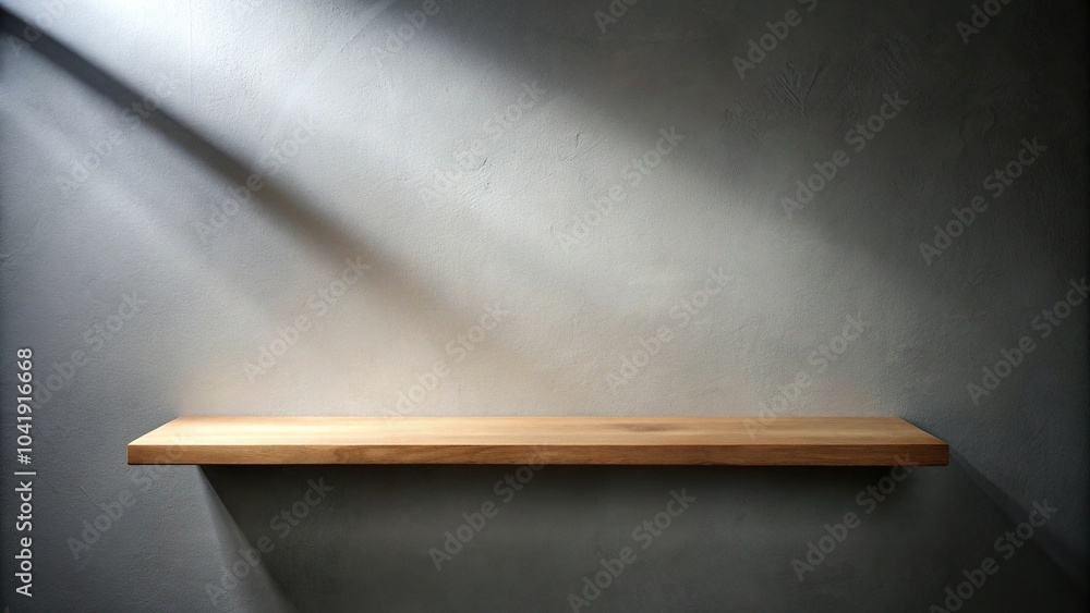 Wooden shelf casting shadows on a gray background Wooden shelf casting shadows on a gray background
