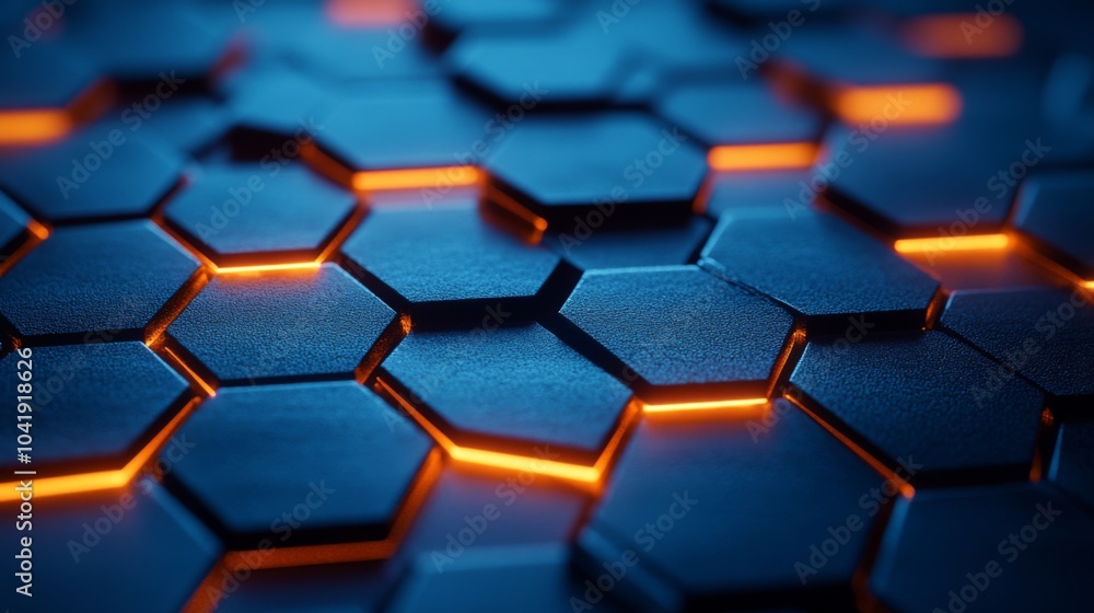 The image showcases a detailed hexagonal pattern with a textured surface. Glowing orange lines highlight the edges, creating a striking visual against a dark backdrop. The image showcases a detailed hexagonal pattern with a textured surface. Glowing orange lines highlight the edges, creating a striking visual against a dark backdrop.
