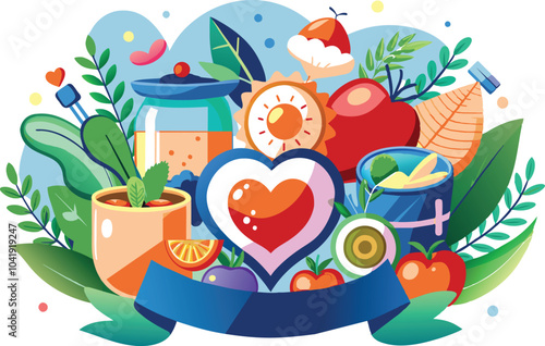 Healthy food, vegan friendly, flat illustration, vector illustration.