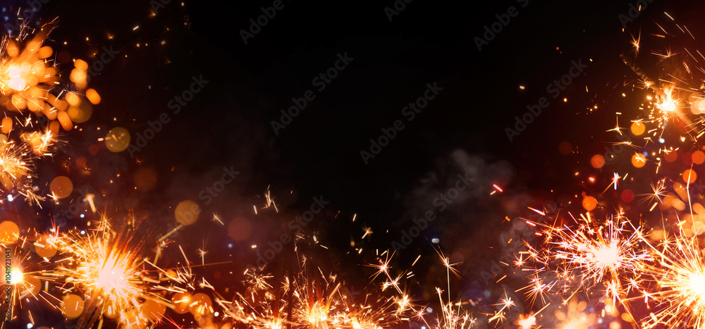 Background with Christmas and New Year's bokeh. Flickering light