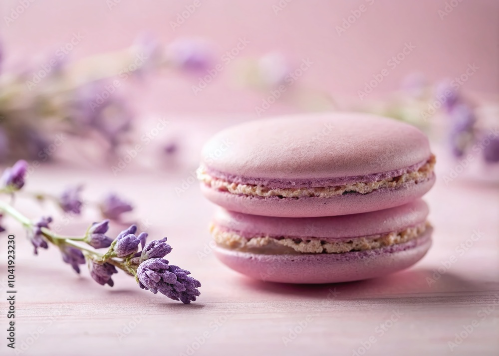 Lavender Macaron on Pink Backdrop - A Delicious Treat in Focus for Culinary Photography Lavender Macaron on Pink Backdrop - A Delicious Treat in Focus for Culinary Photography