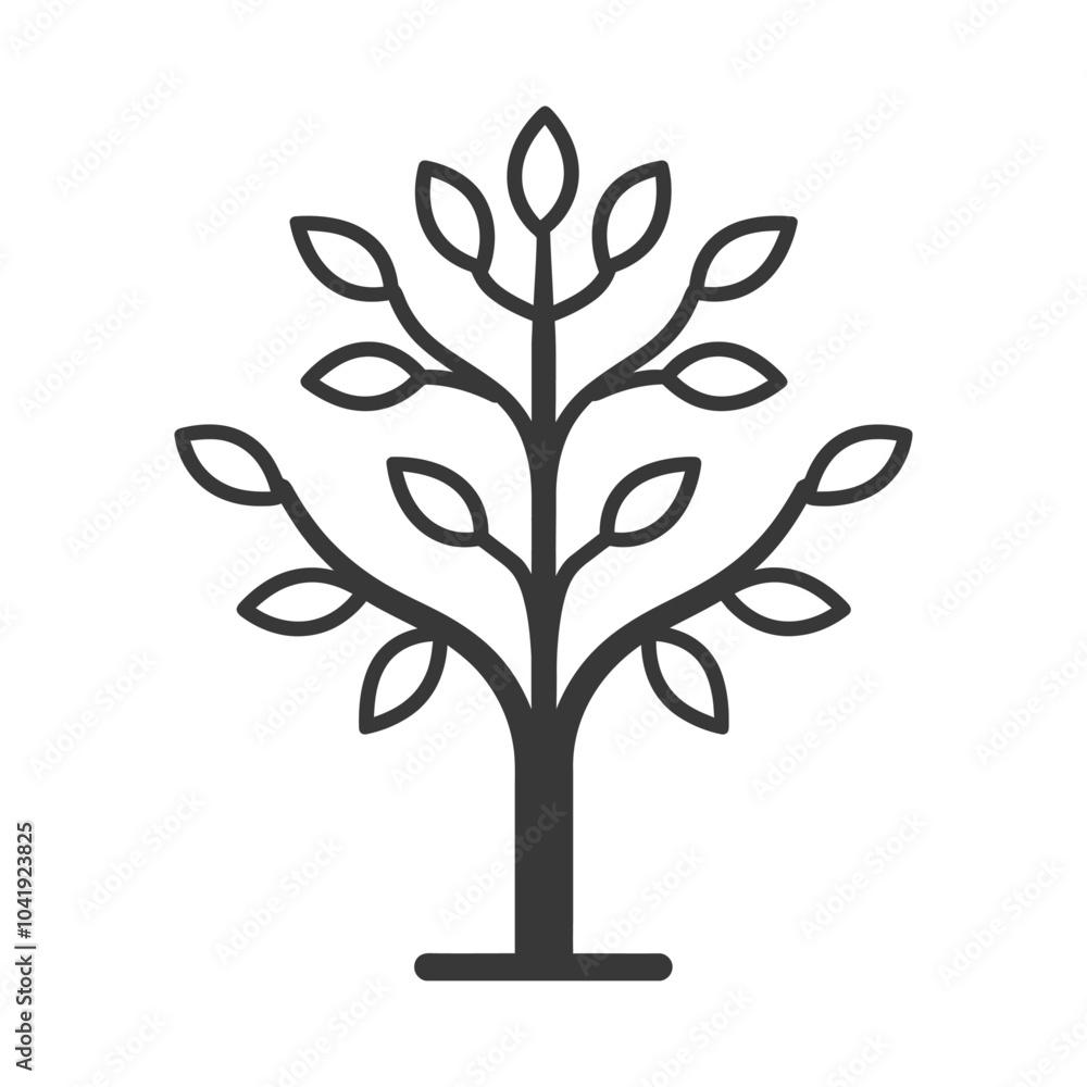 Stylized Outline of a Tree with Branches and Leaves Stylized Outline of a Tree with Branches and Leaves
