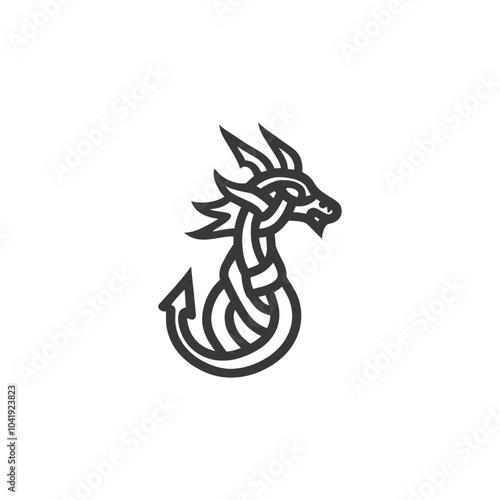Stylized Line Art Illustration of a Dragon